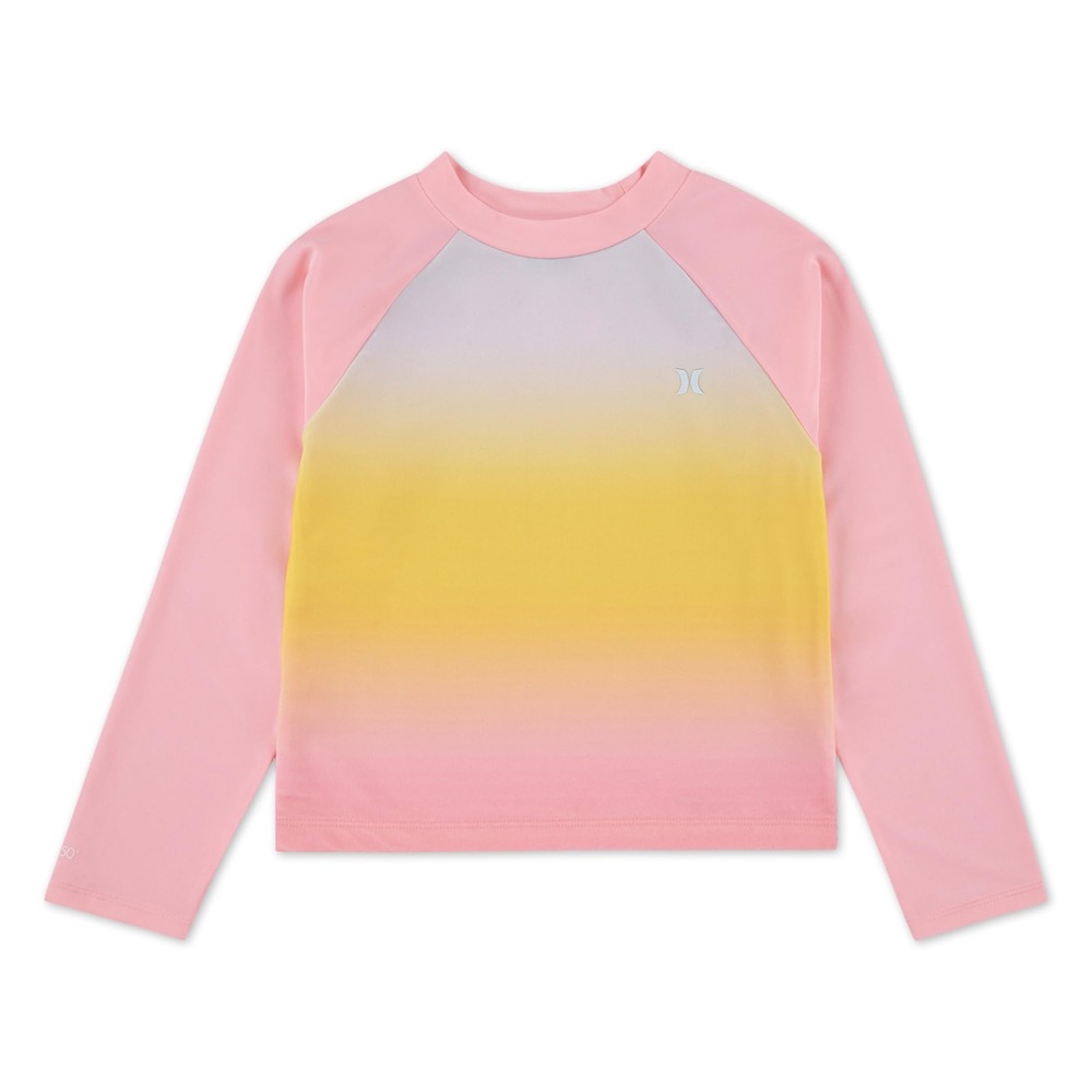 NWT Hurley Girls UPF 50+ Long Sleeve Rash Guard Rainbow Ombre Pink Size 7